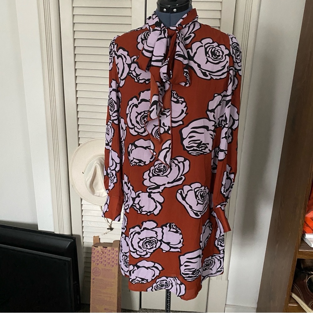 Who What Wear Floral Long Sleeve Dress with Bow Tie